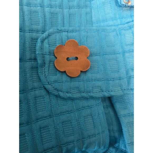 Modcloth Turquoise Flower Button Sixties Signature Retro Pin Up A-Line Dress M - Picture 3 of 7